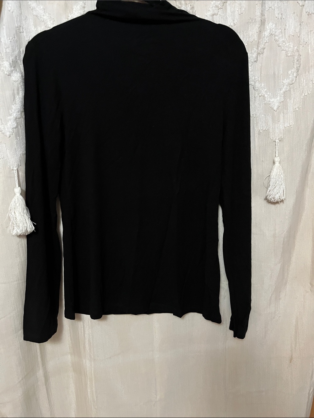 Women's Black Long-Sleeve Lightweight Turtleneck Top